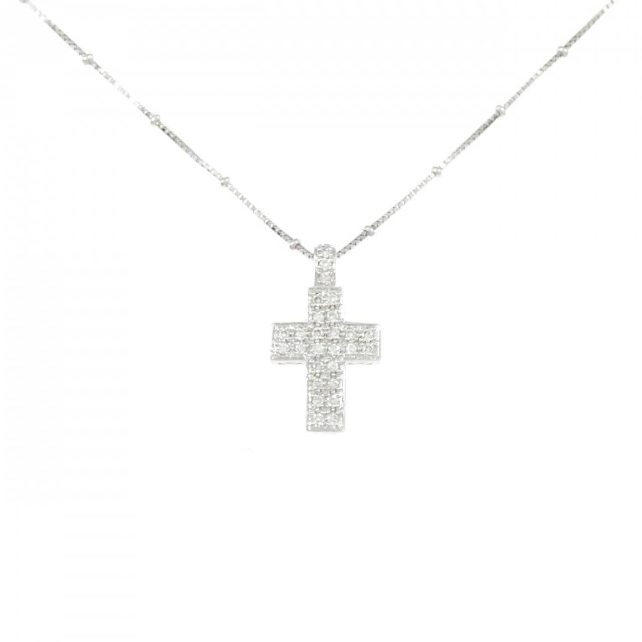 K18WG/750WG クロス ダイヤモンド ネックレス 0.14CT