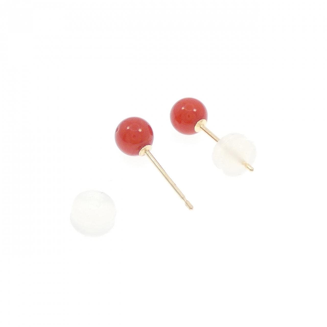 [新品] K18YG 珊瑚耳環 5mm