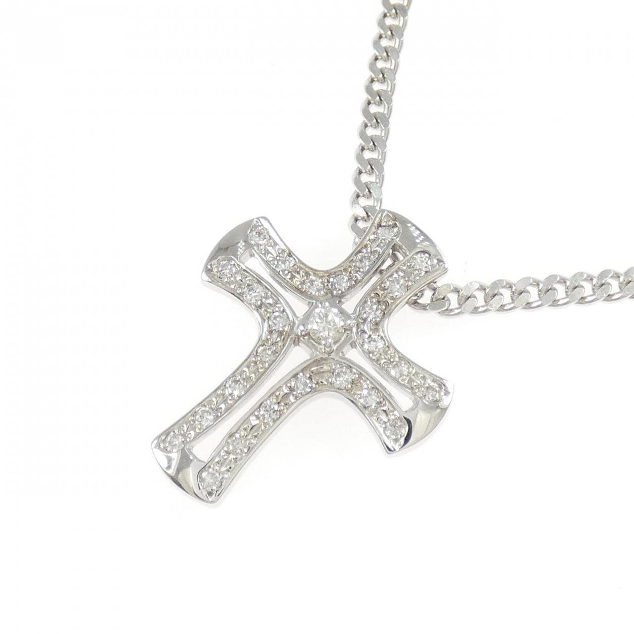 K18WG クロス ダイヤモンド ネックレス 0.30CT