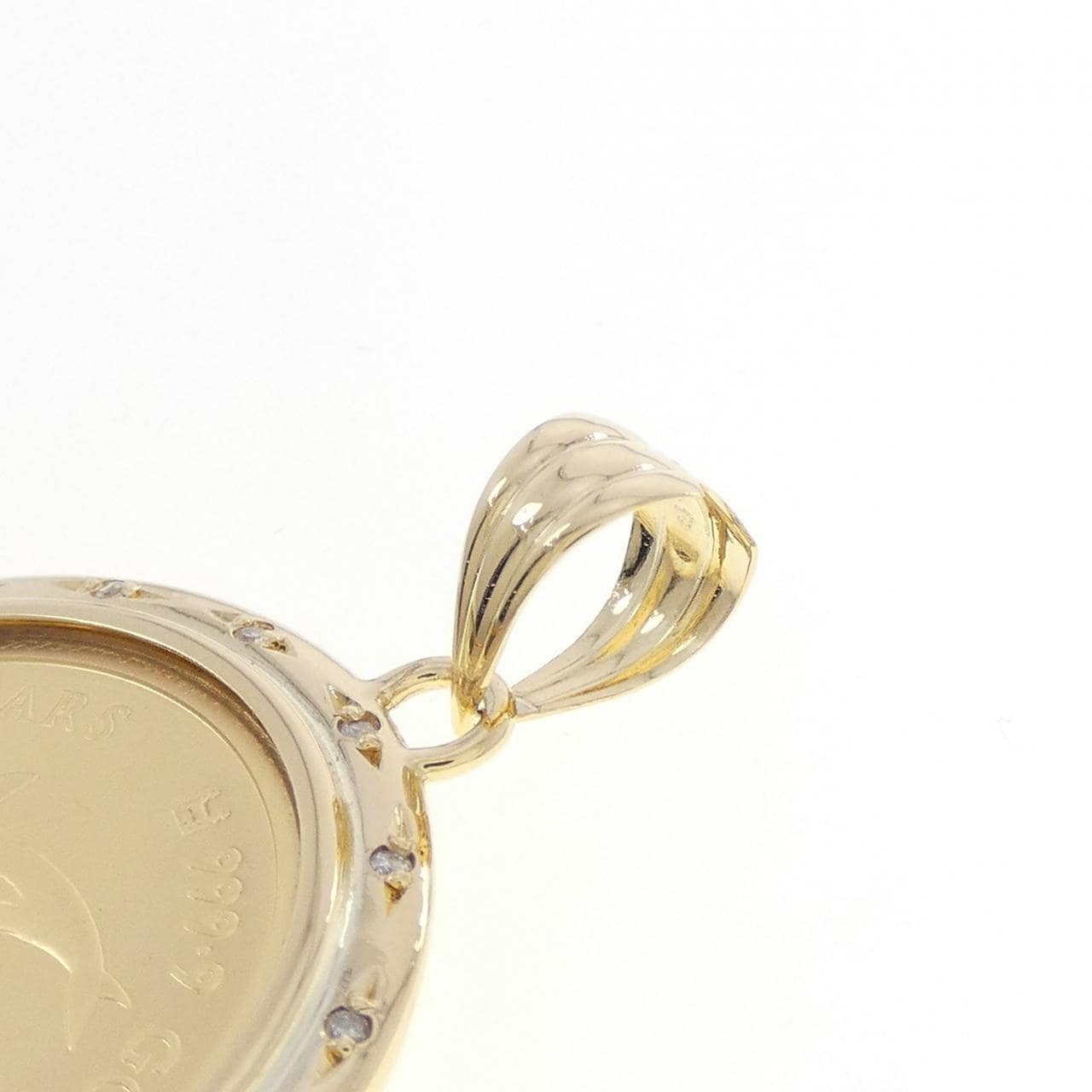 18KYG(枠) ダイヤモンド コイン ペンダント 0.08CT