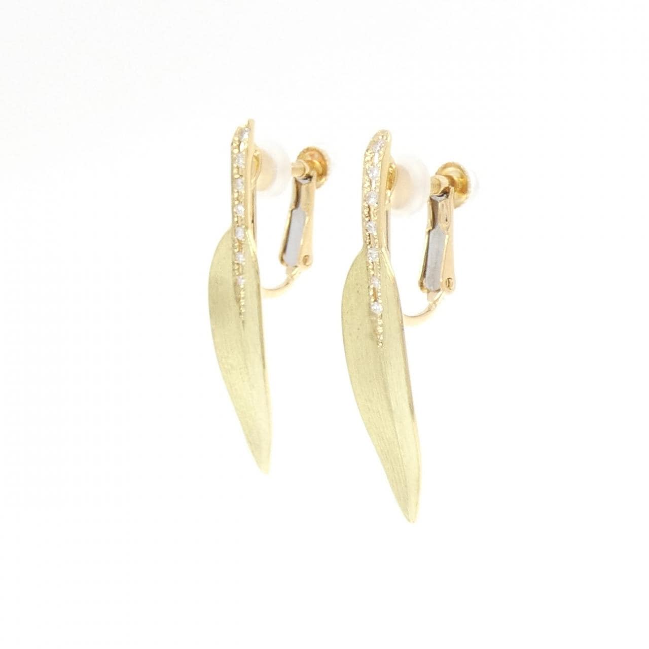 K18YG リーフ ダイヤモンド イヤリング 0.10CT