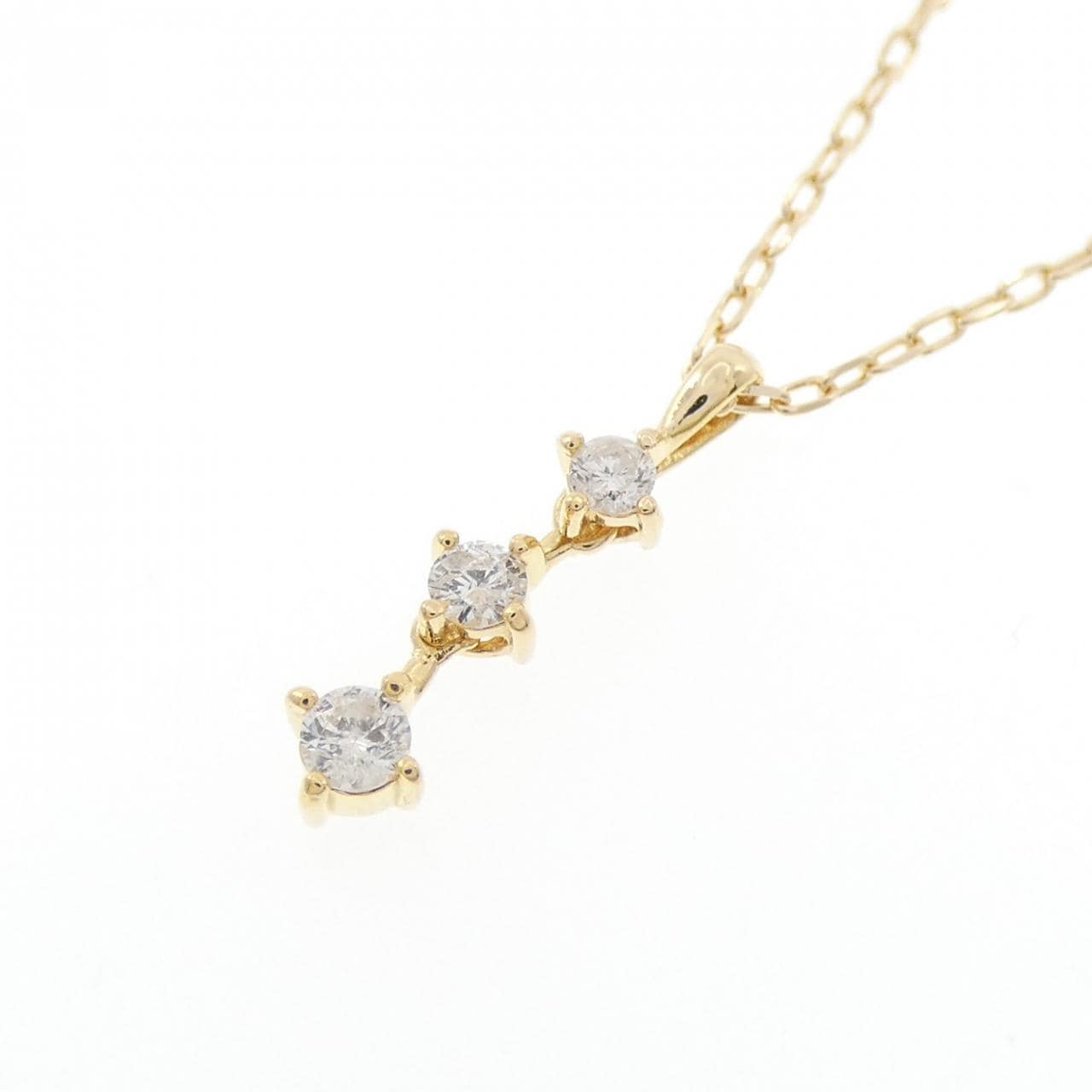 K18YG スリーストーン ダイヤモンド ネックレス 0.13CT