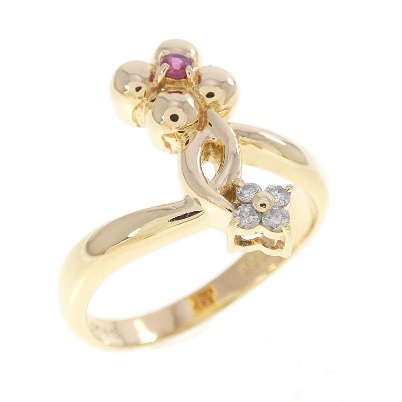 K18YG フラワー ルビー リング 0.045CT