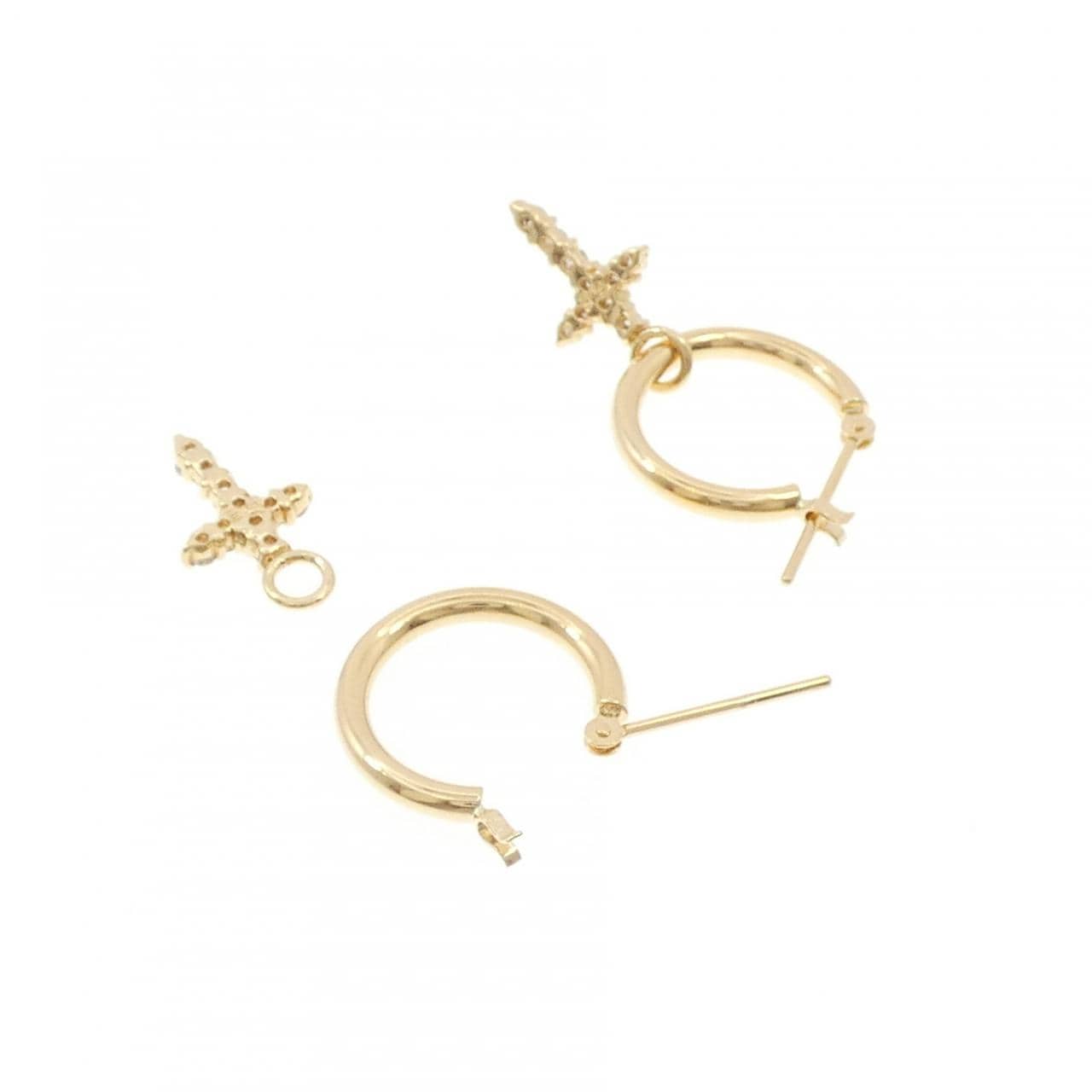 K18YG 2WAY クロス ダイヤモンド ピアス 0.30CT