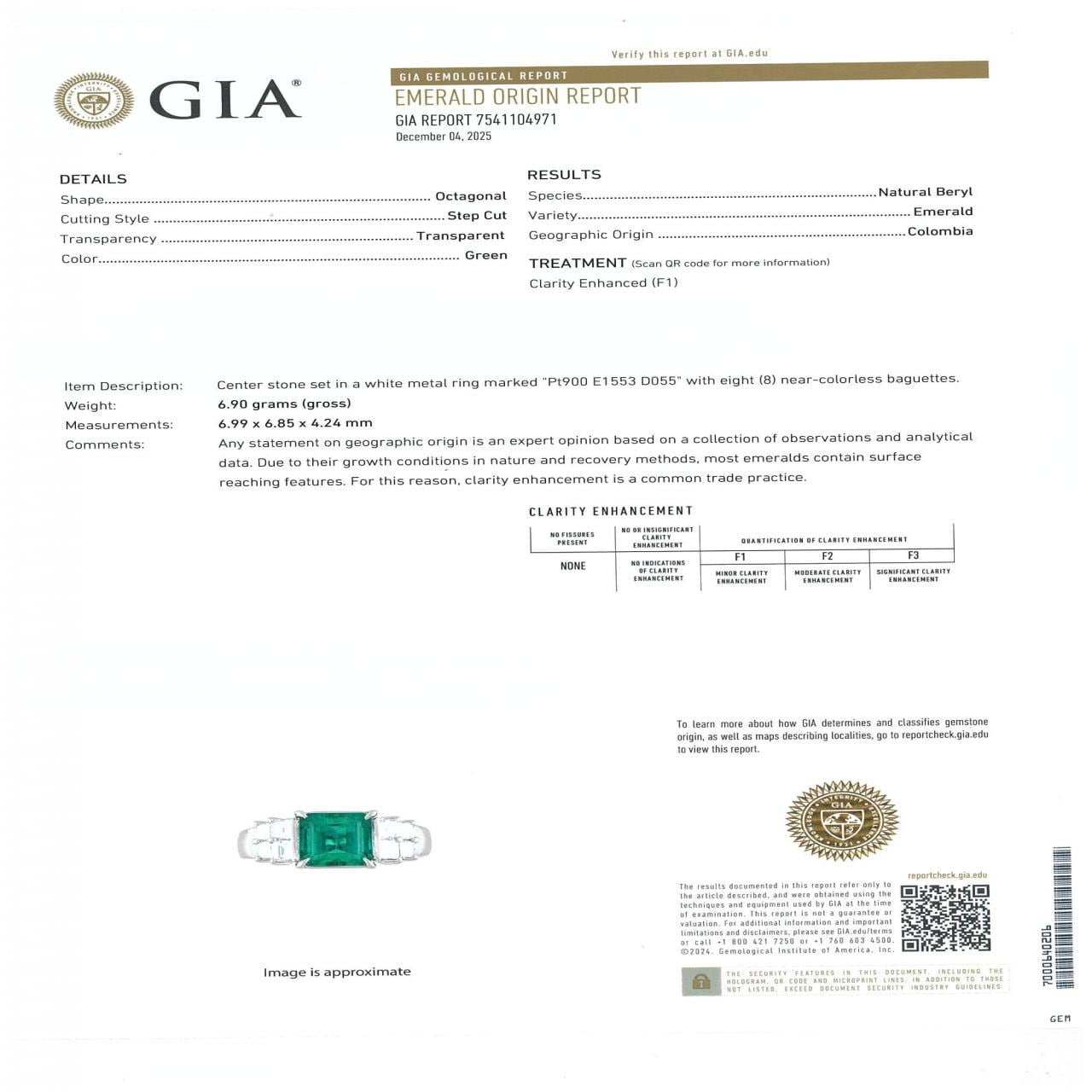 PT900翡翠戒指1.553CT哥倫比亞產