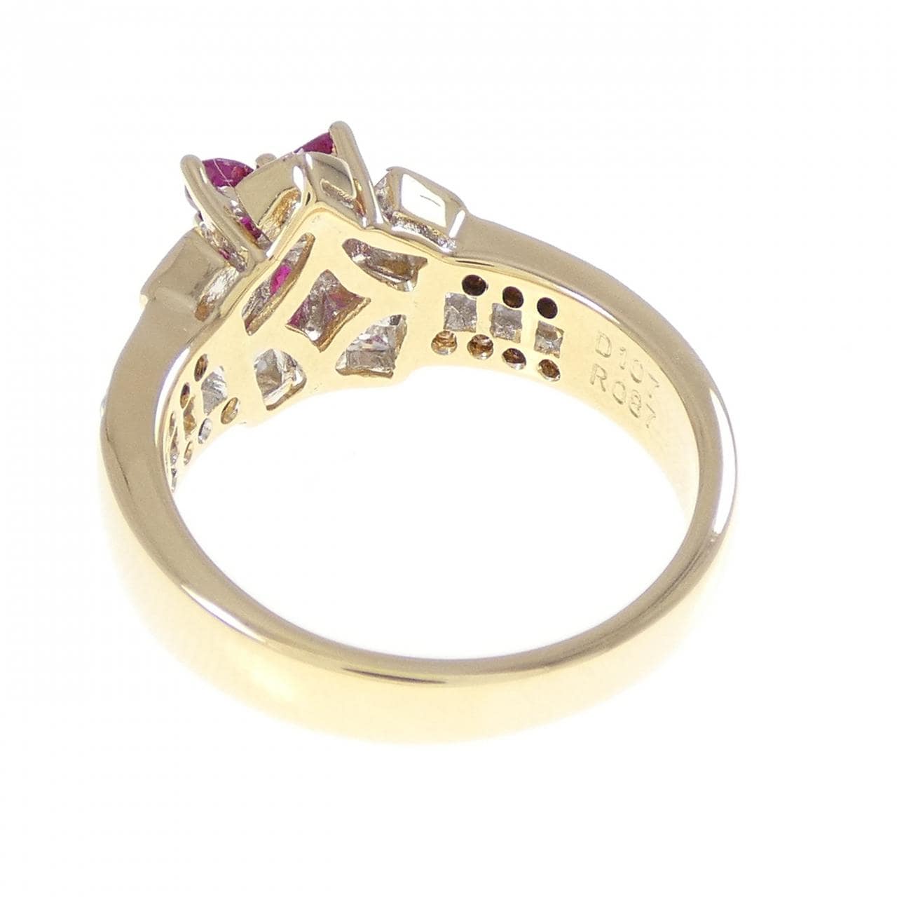 K18YG フラワー ルビー リング 0.87CT