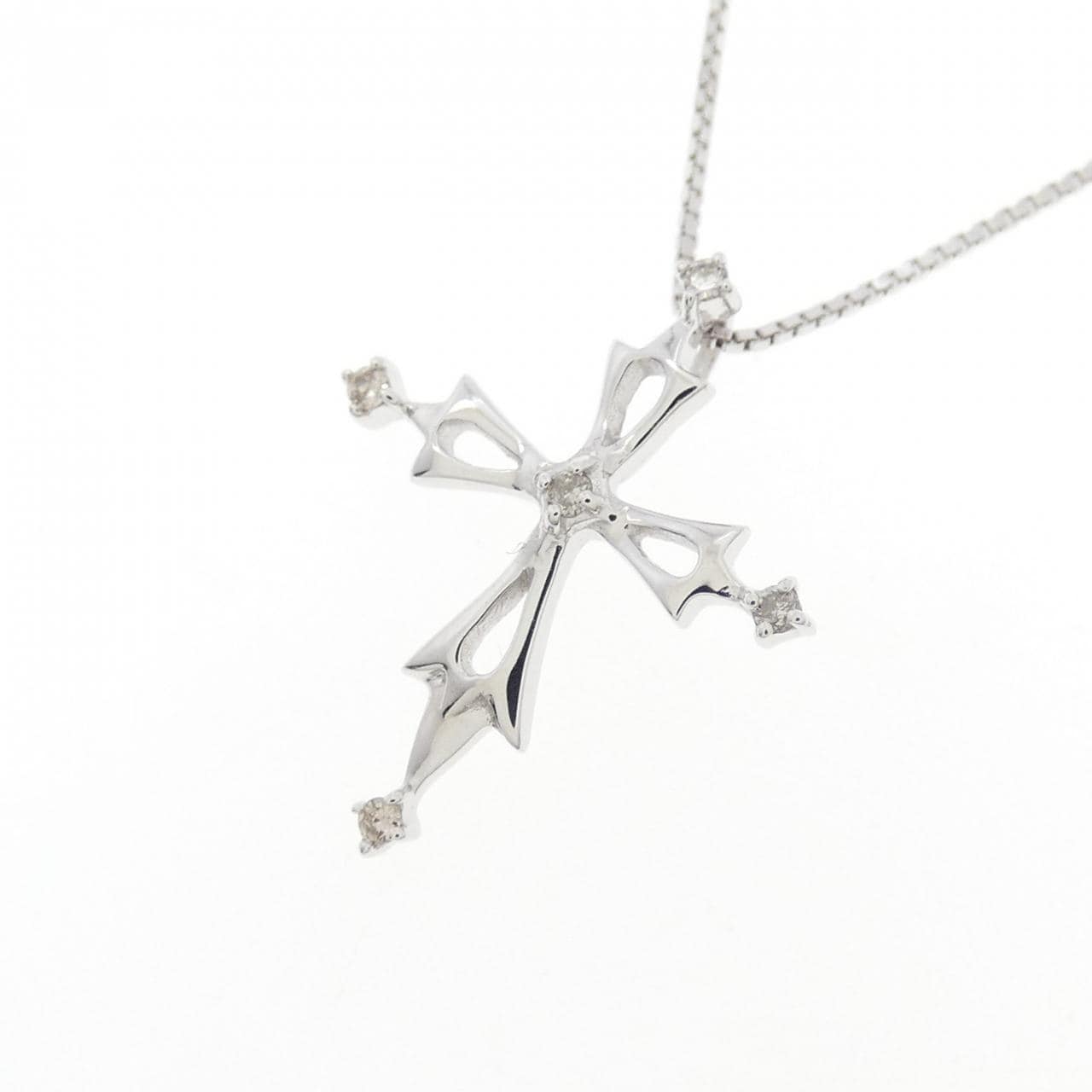 K10WG クロス ダイヤモンド ネックレス 0.02CT