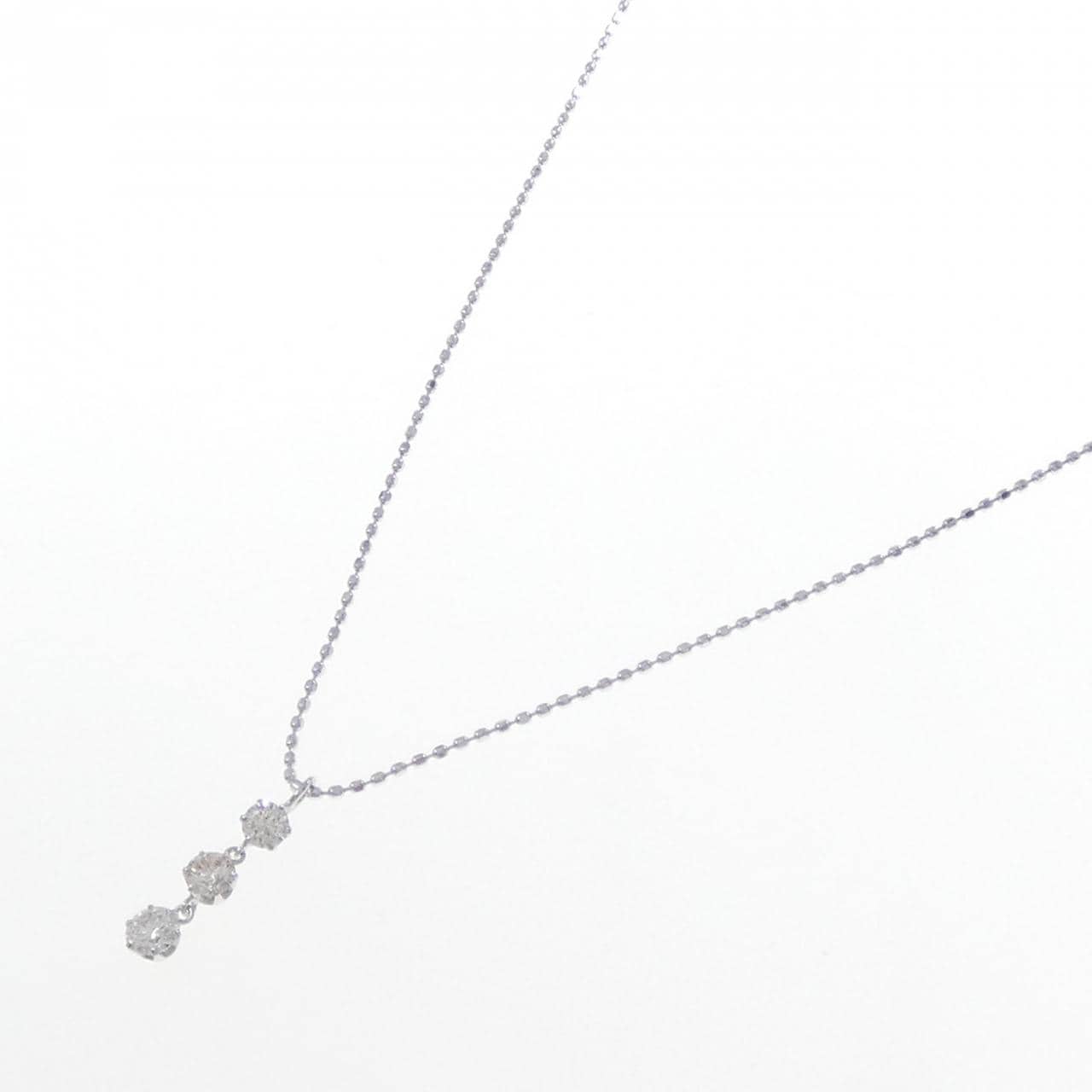 K18WG スリーストーン ダイヤモンド ネックレス 0.30CT