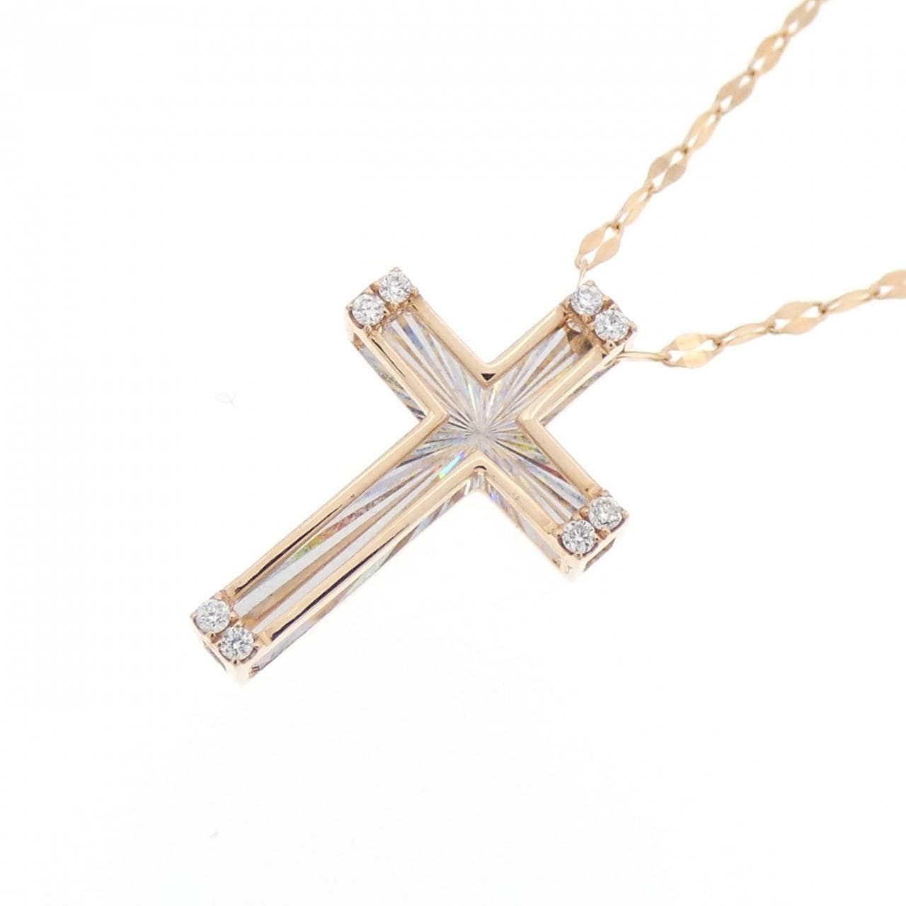 [BRAND NEW] K18PG Cross Diamond Necklace 0.03CT