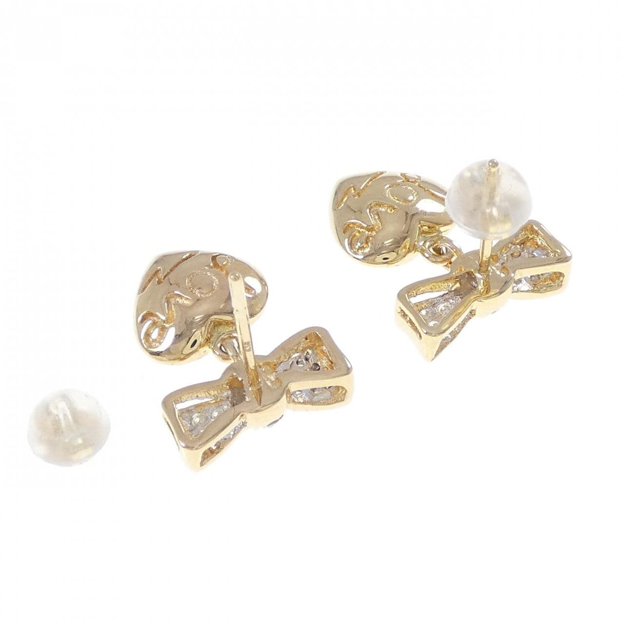 K18YG/K18WG リボン×ハート ダイヤモンド ピアス