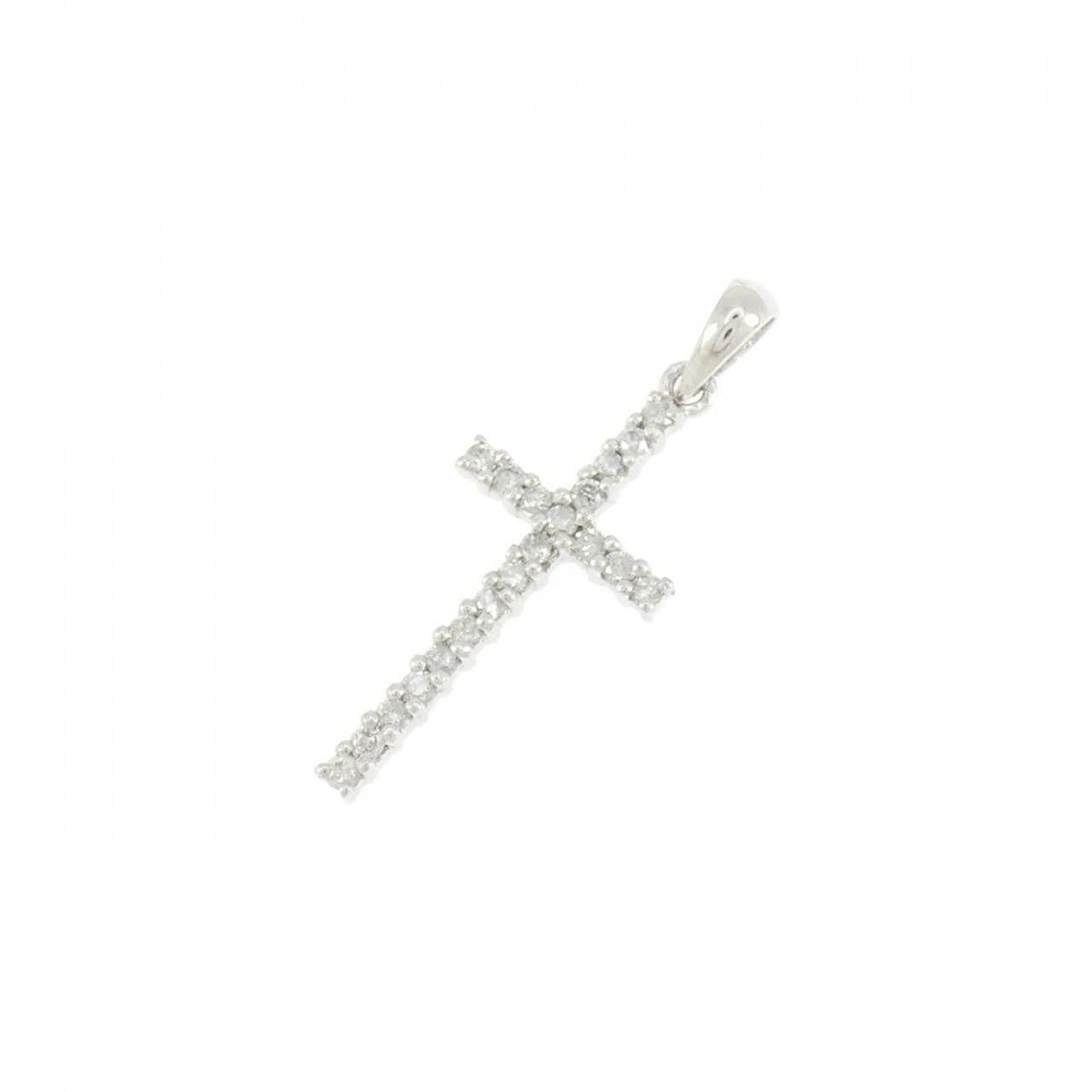 K18WG クロス ダイヤモンド ペンダント 0.20CT