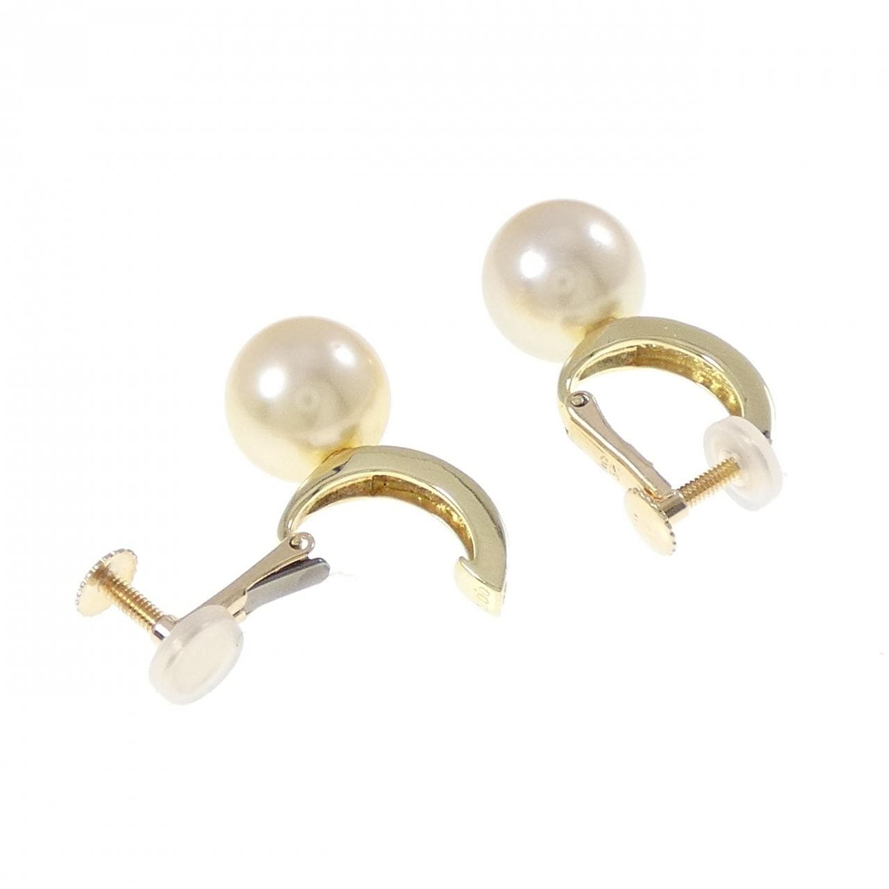 18K Yellow Gold White Butterfly Pearl Earrings 9.3mm