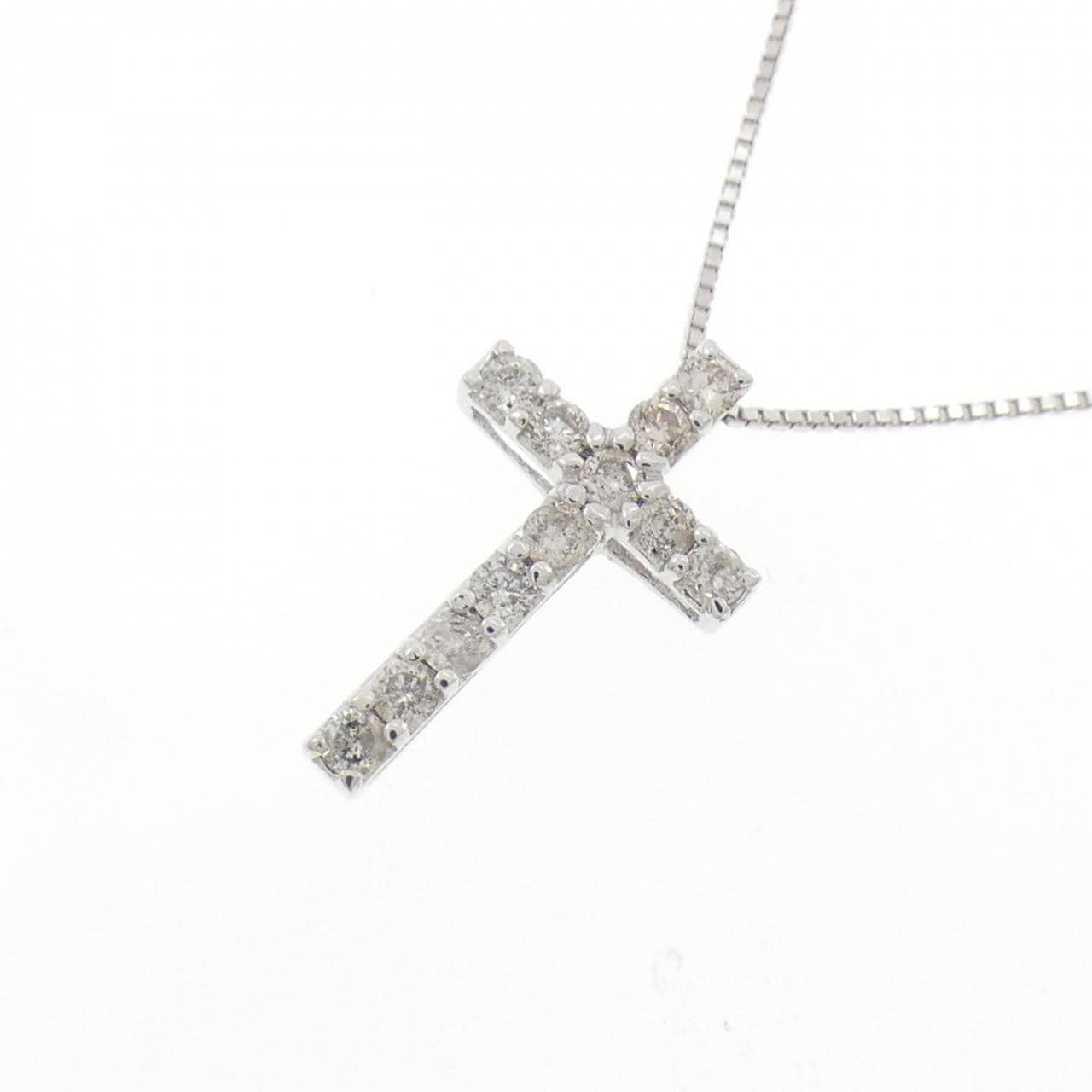 K14WG/K10WG クロス ダイヤモンド ネックレス 0.20CT