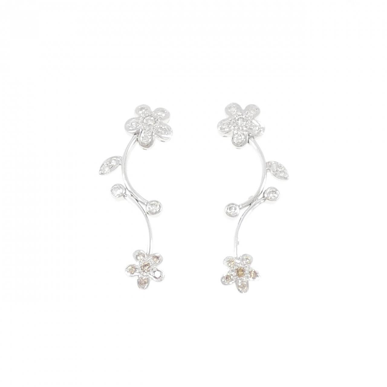 K18WG/750WG フラワー ダイヤモンド ピアス 0.50CT
