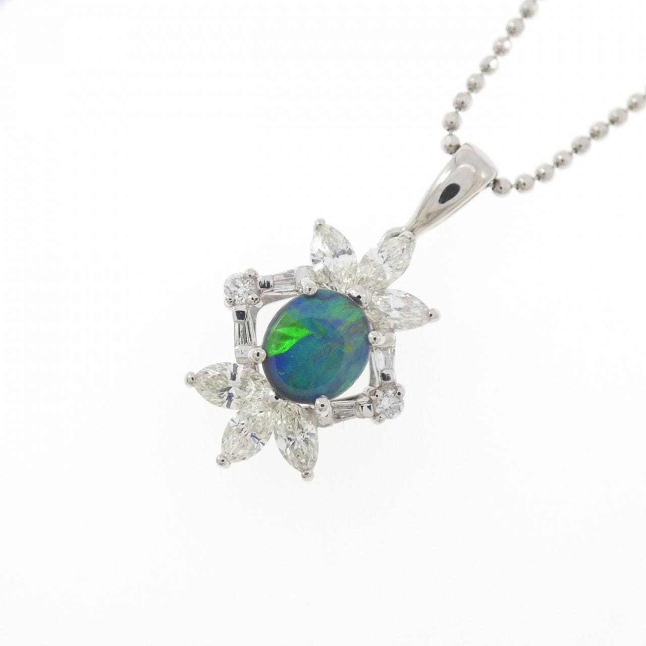 PT900/PT850 ブラックオパール ネックレス 0.68CT
