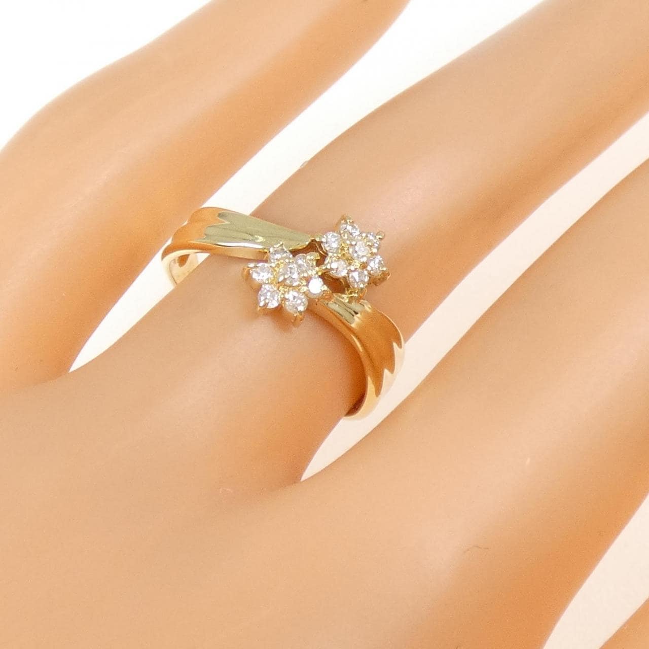 K18YG フラワー ダイヤモンド リング 0.19CT