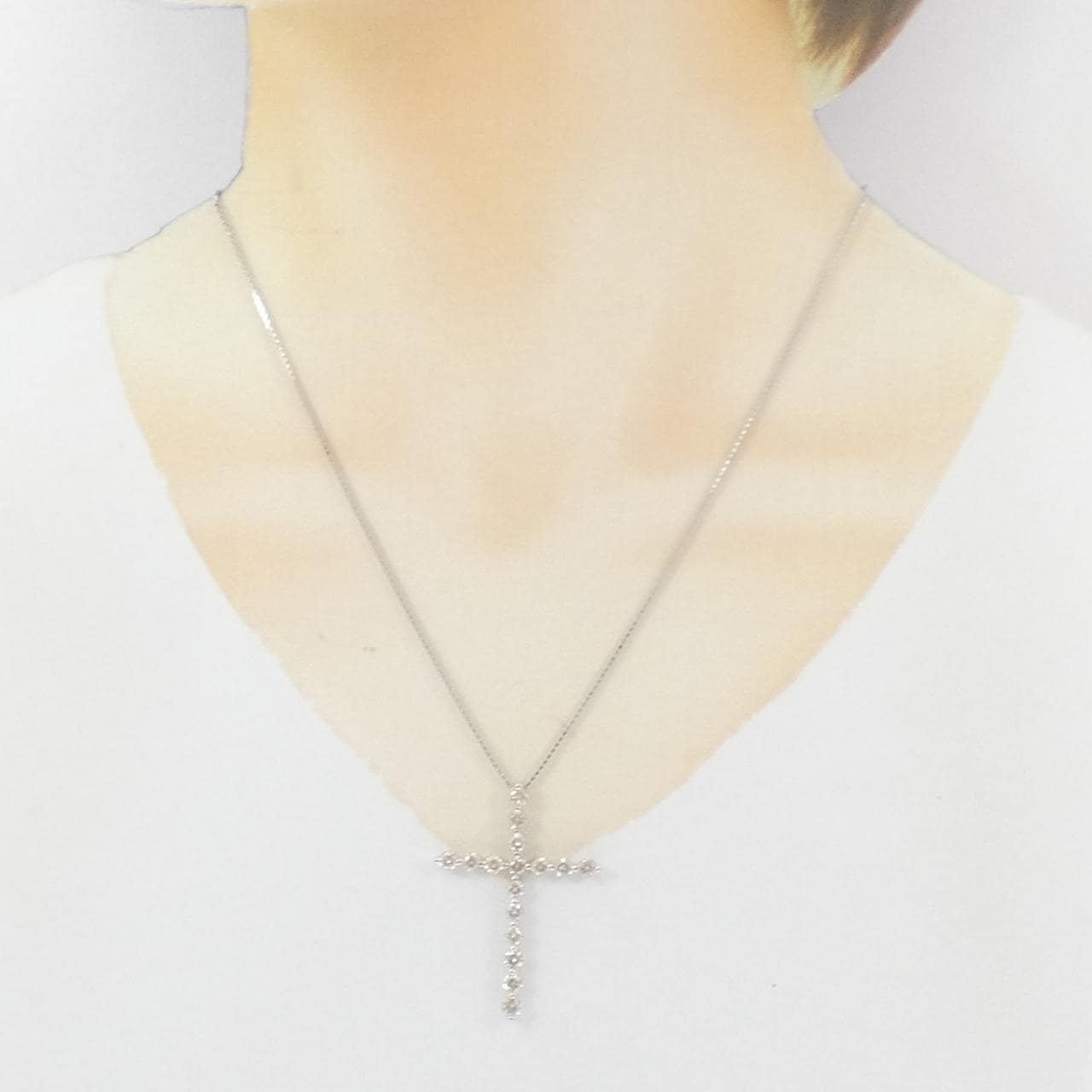 K18WG クロス ダイヤモンド ネックレス 2.30CT