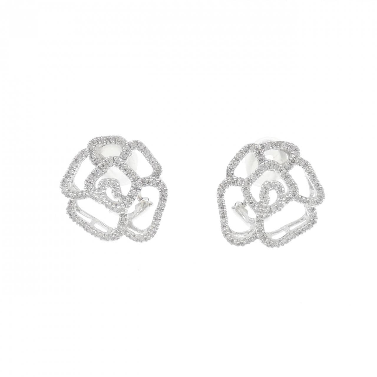 750WG フラワー ダイヤモンド ピアス