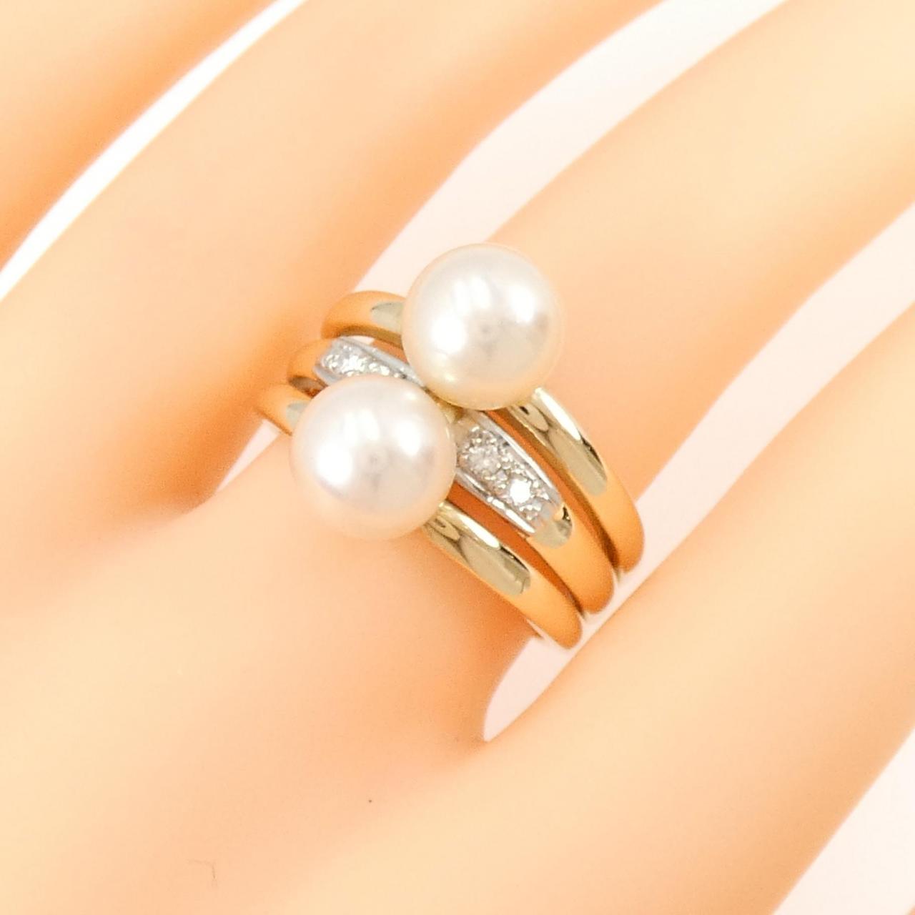 K18YG/PT Akoya pearl ring