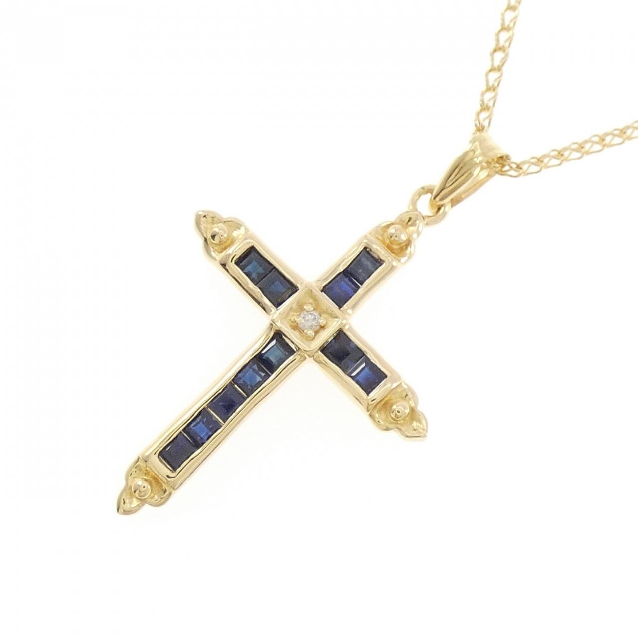 K18YG クロス サファイヤ ネックレス 0.65CT