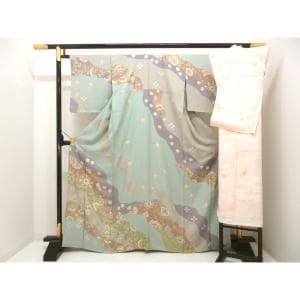 訪問着　友禅金彩加工　刺繍入り　きもの・長襦袢　２点セット