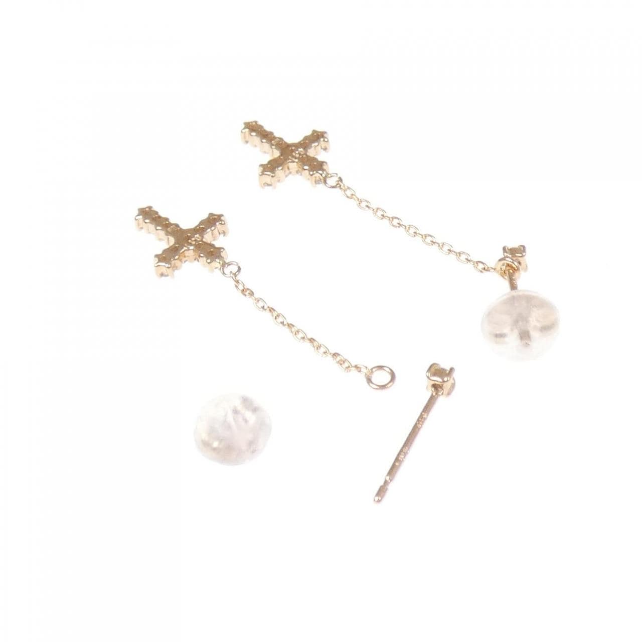 K18PG 2WAY クロス ダイヤモンド ピアス 0.24CT