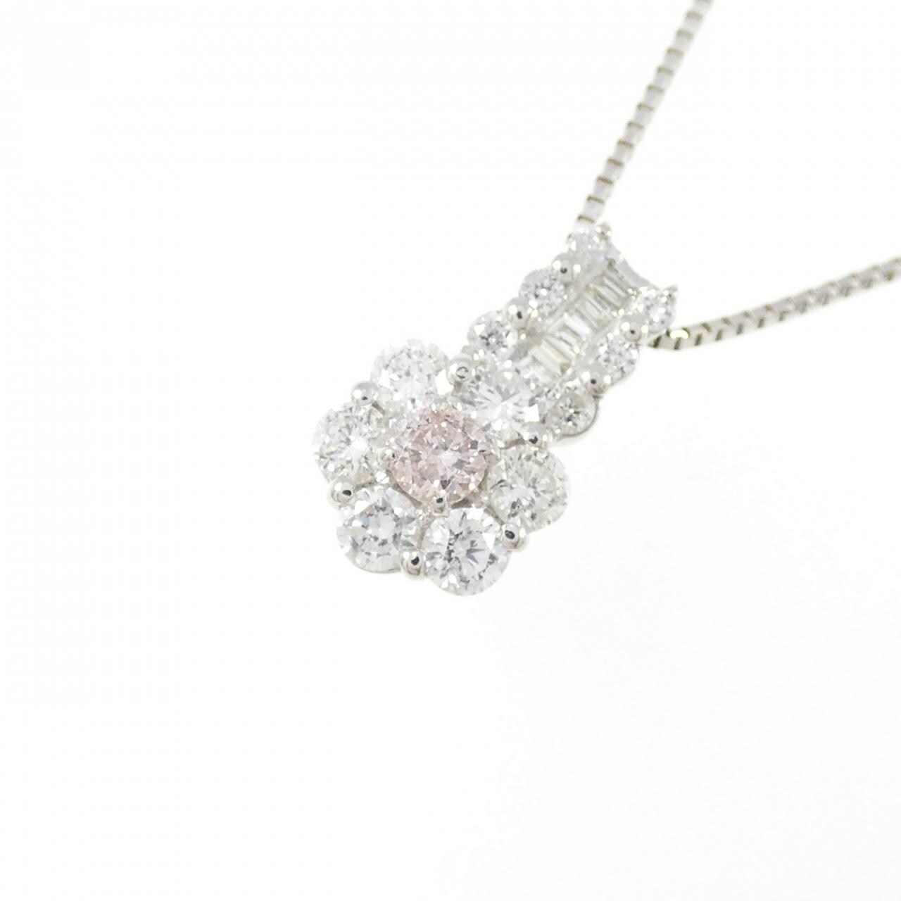 PT900/PT850 フラワー ピンクダイヤモンド ネックレス 0.09CT