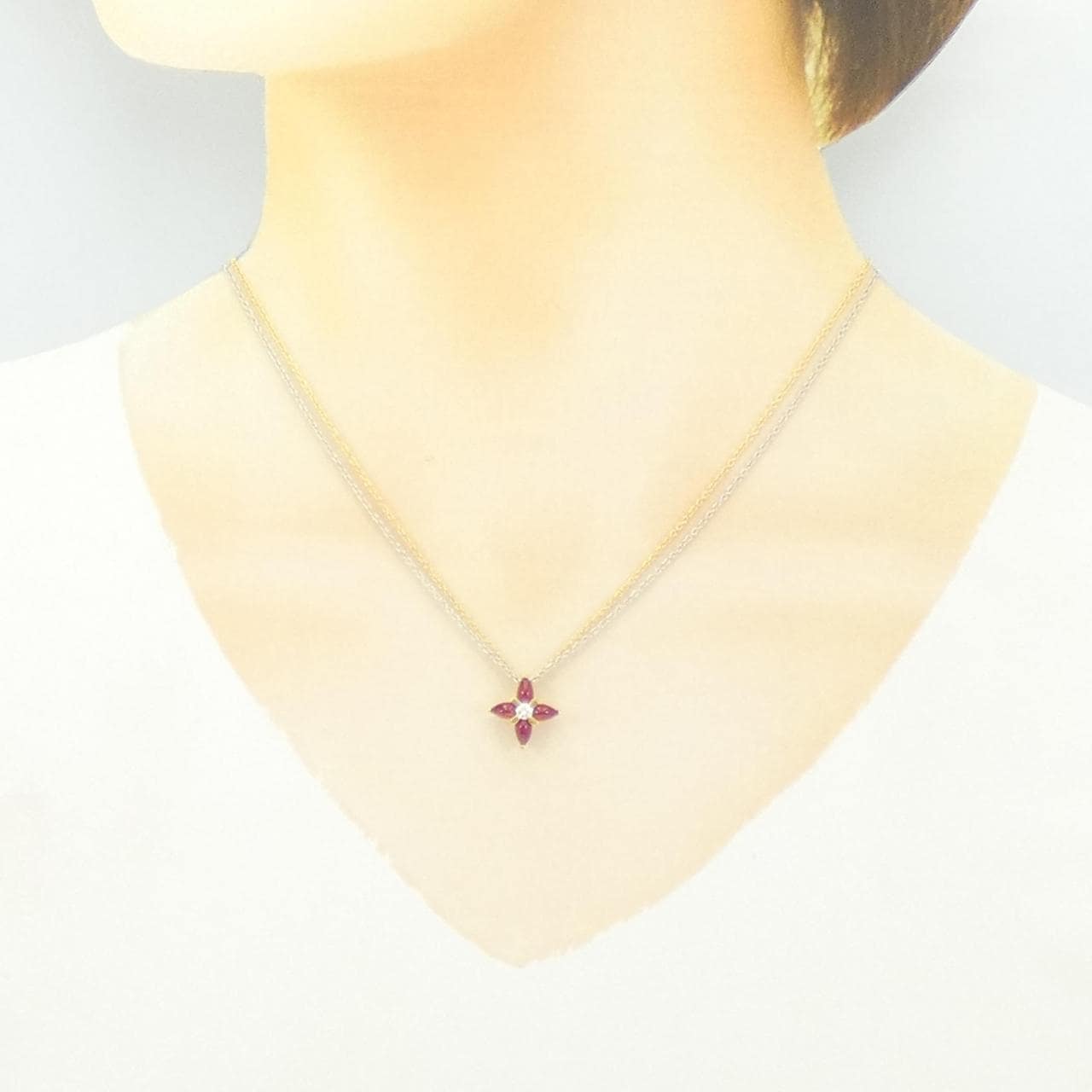 750YG/750WG フラワー ルビー ネックレス 1.39CT