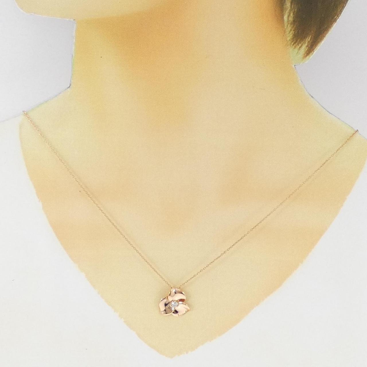 750PG フラワー ダイヤモンド ネックレス 0.1CT