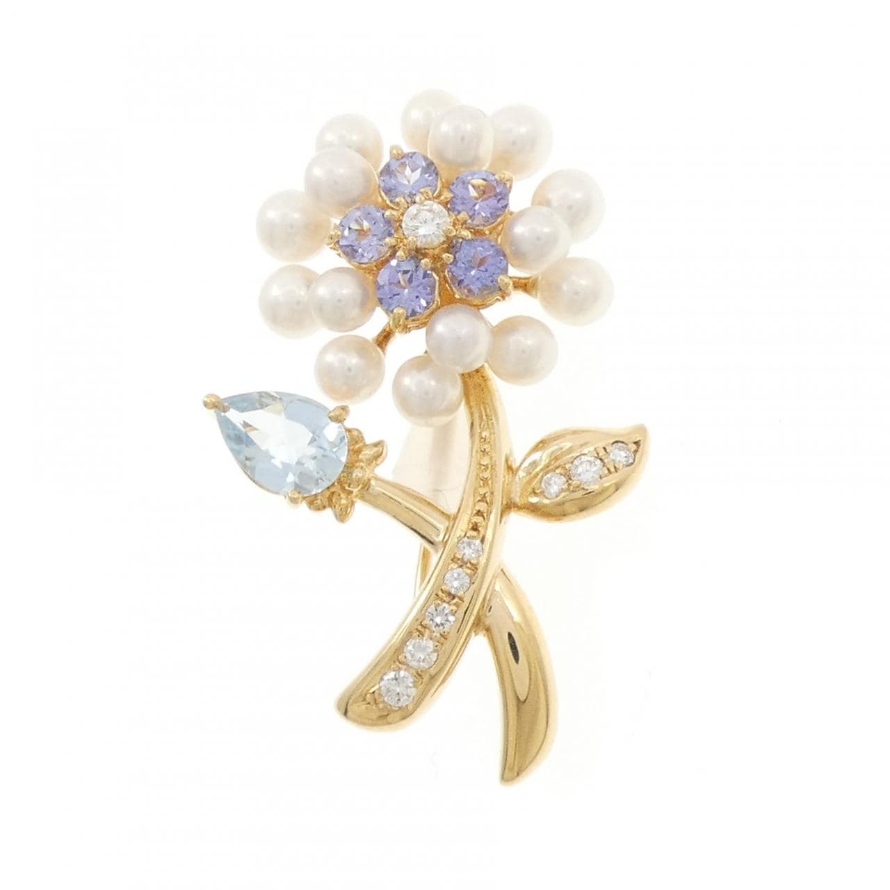 タサキ フラワー カラーストーン ブローチ