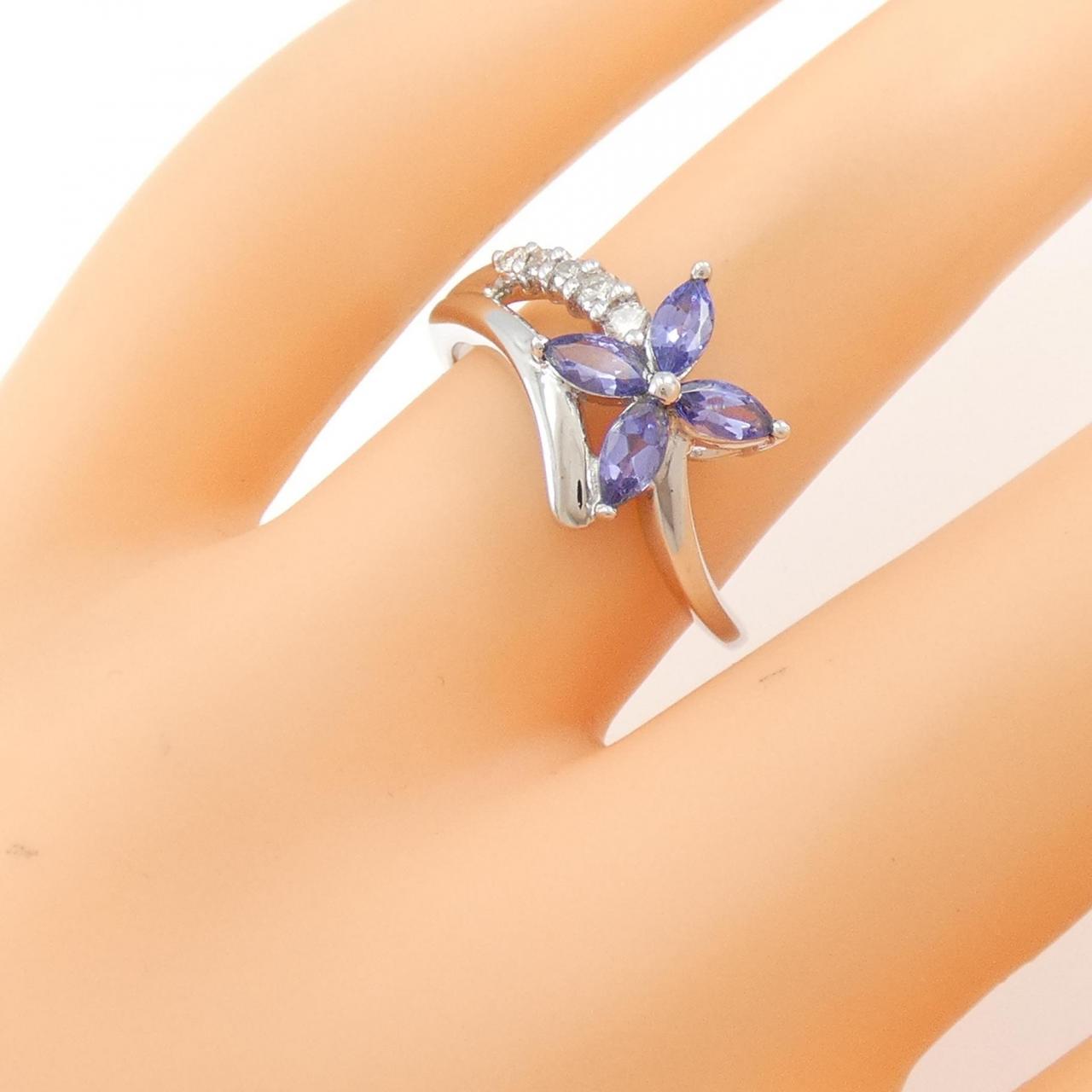 K18WG フラワー タンザナイト リング 0.70CT