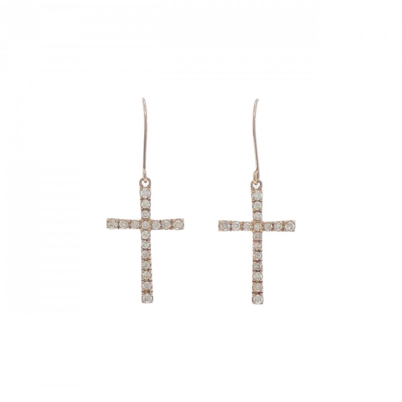 K18PG クロス ダイヤモンド ピアス 0.24CT
