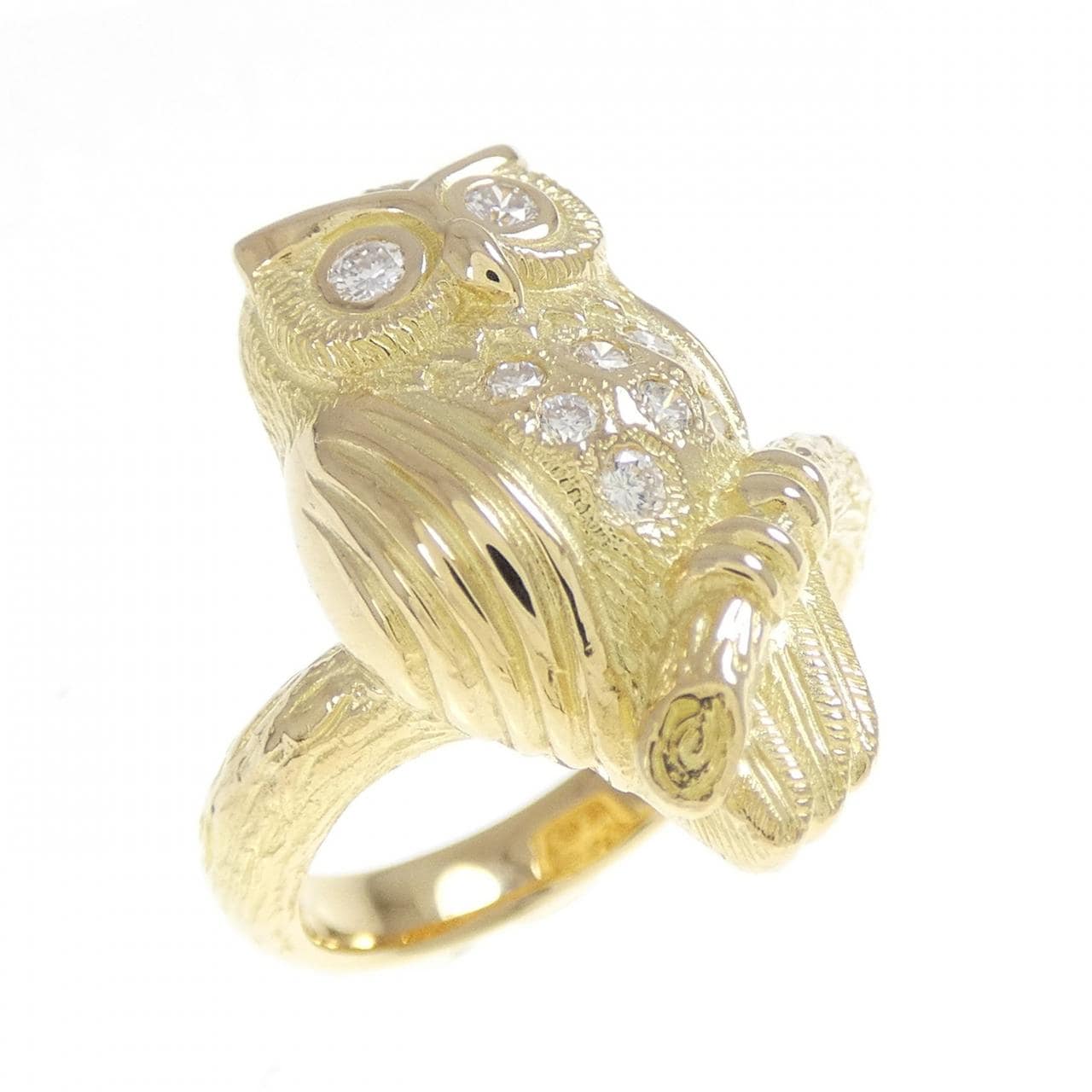 K18YG フクロウ ダイヤモンド リング 0.19CT