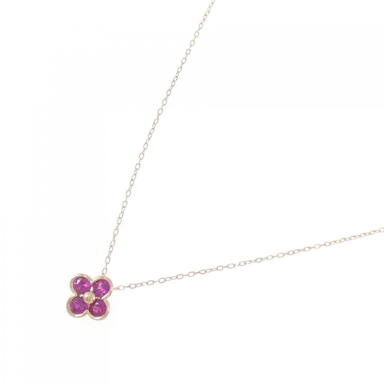 K18PG フラワー ルビー ネックレス 0.39CT