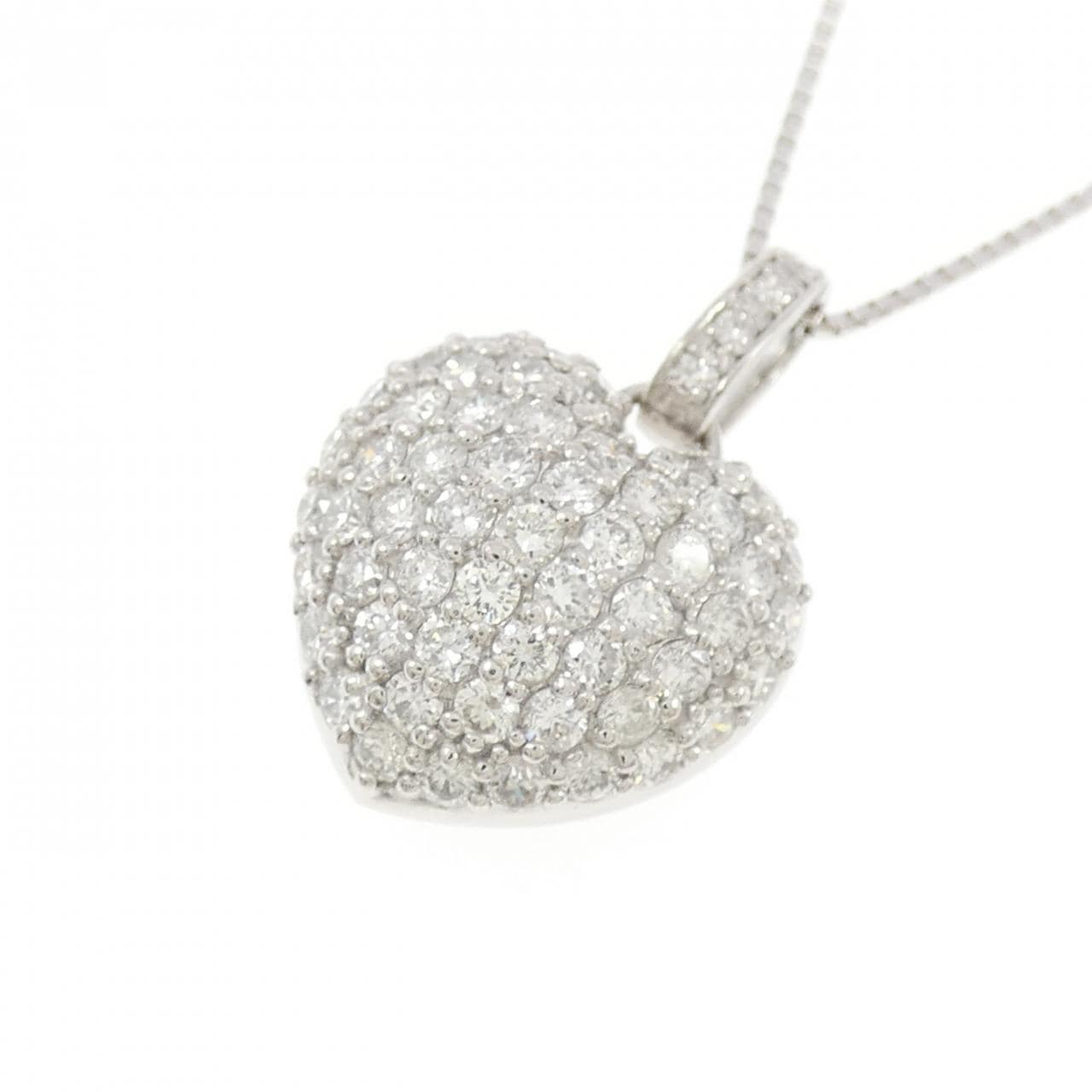 K18WG ハート パヴェ ダイヤモンド ネックレス 1.03CT