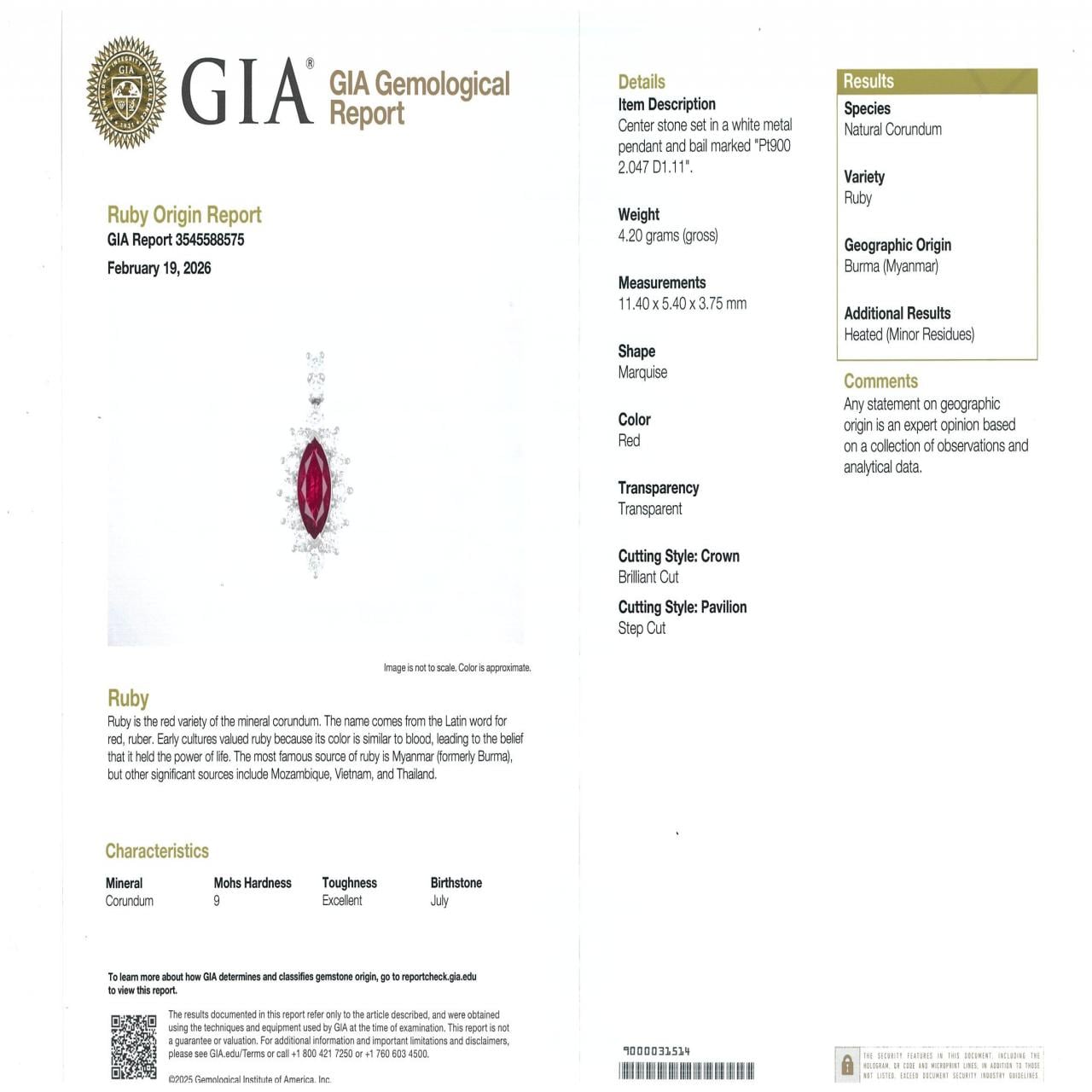 PT900/PT850 ルビー ネックレス 2.047CT ビルマ産