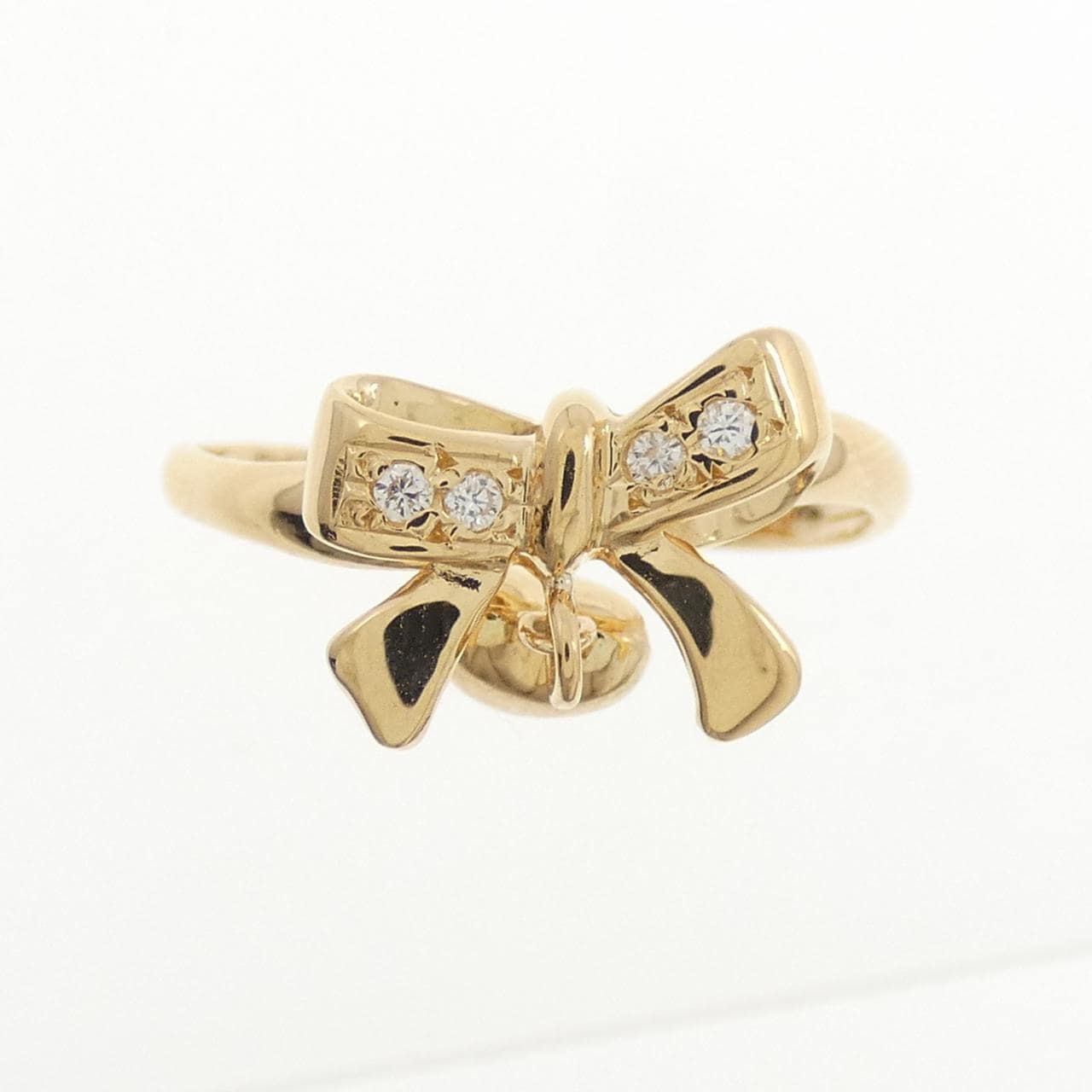 K18YG リボン×ハート ダイヤモンド リング 0.03CT