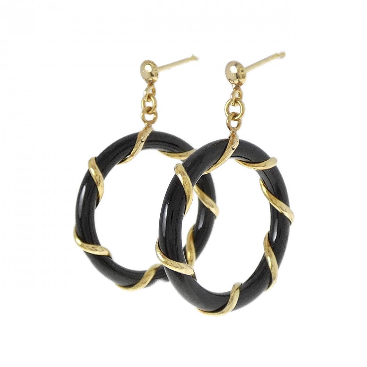 K18YG onyx earrings