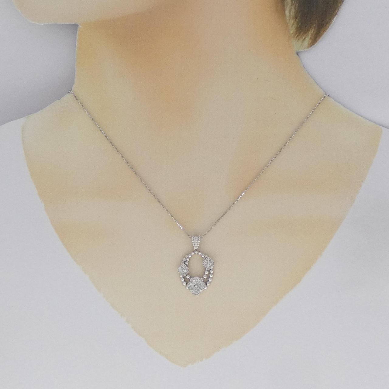 K18WG 花形鑽石項鍊 0.23CT