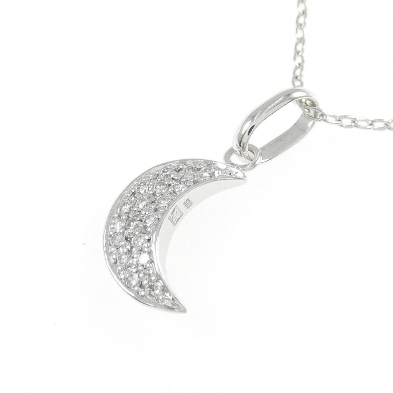 K18WG/K14WG ムーン ダイヤモンド ネックレス 0.13CT