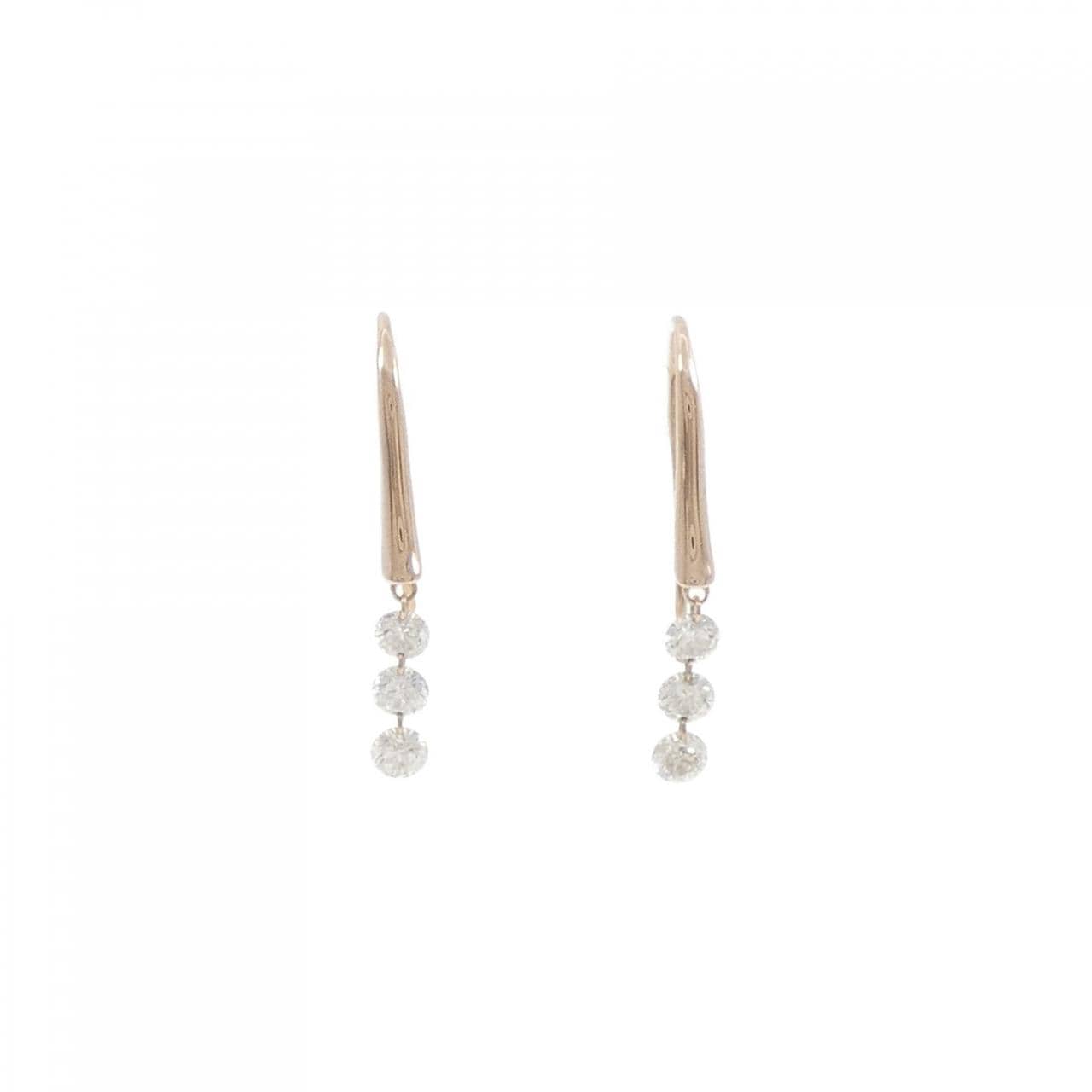 K18PG スリーストーン ダイヤモンド ピアス 0.50CT