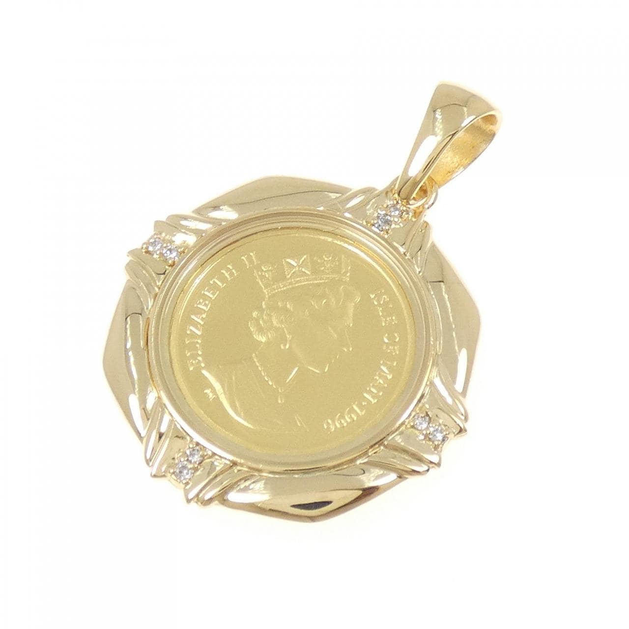 K18YG(枠) ダイヤモンド コイン  ペンダント 0.08CT