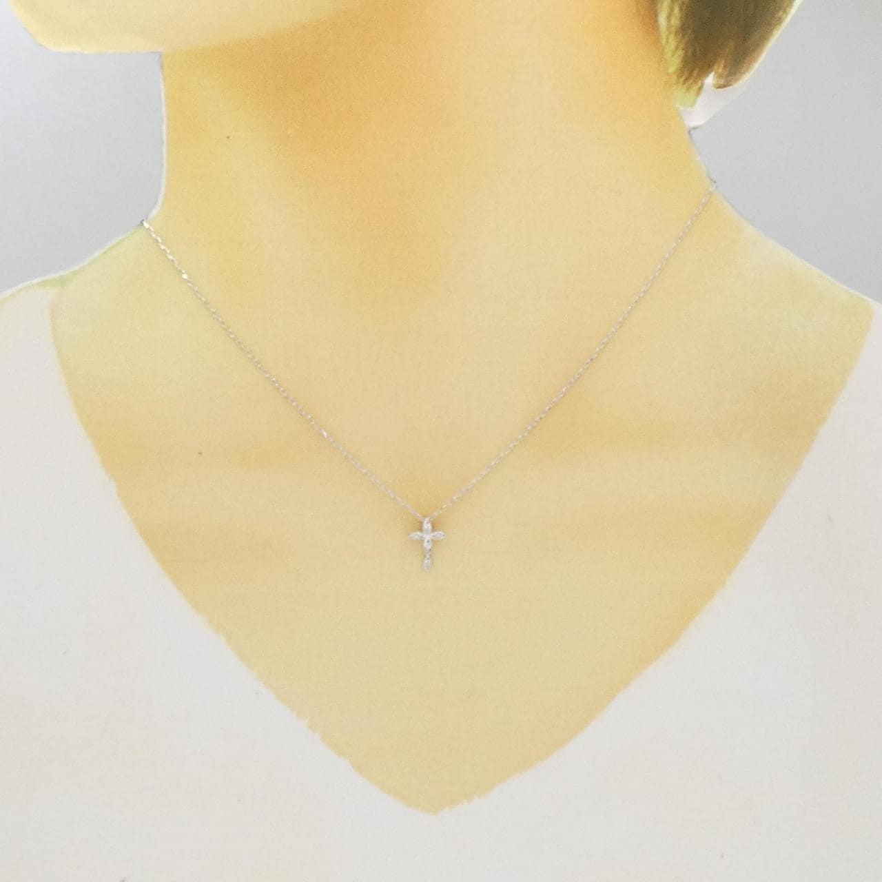 K18WG クロス ダイヤモンド ネックレス 0.02CT