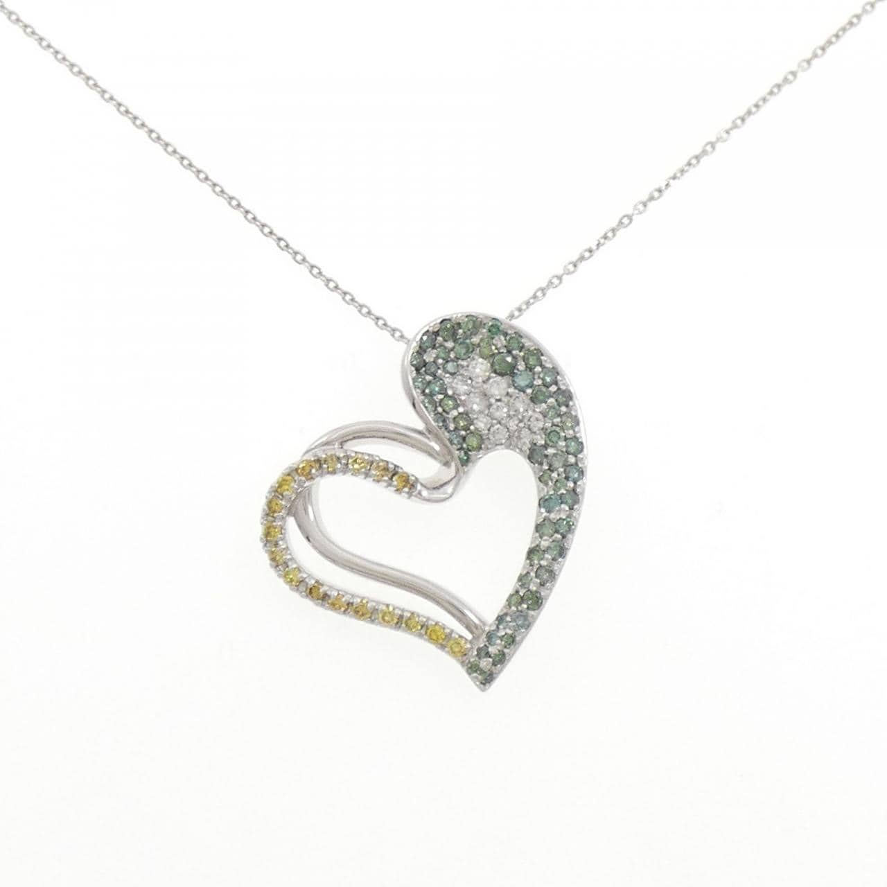 750WG/K18WG ハート ダイヤモンド ネックレス 0.18CT
