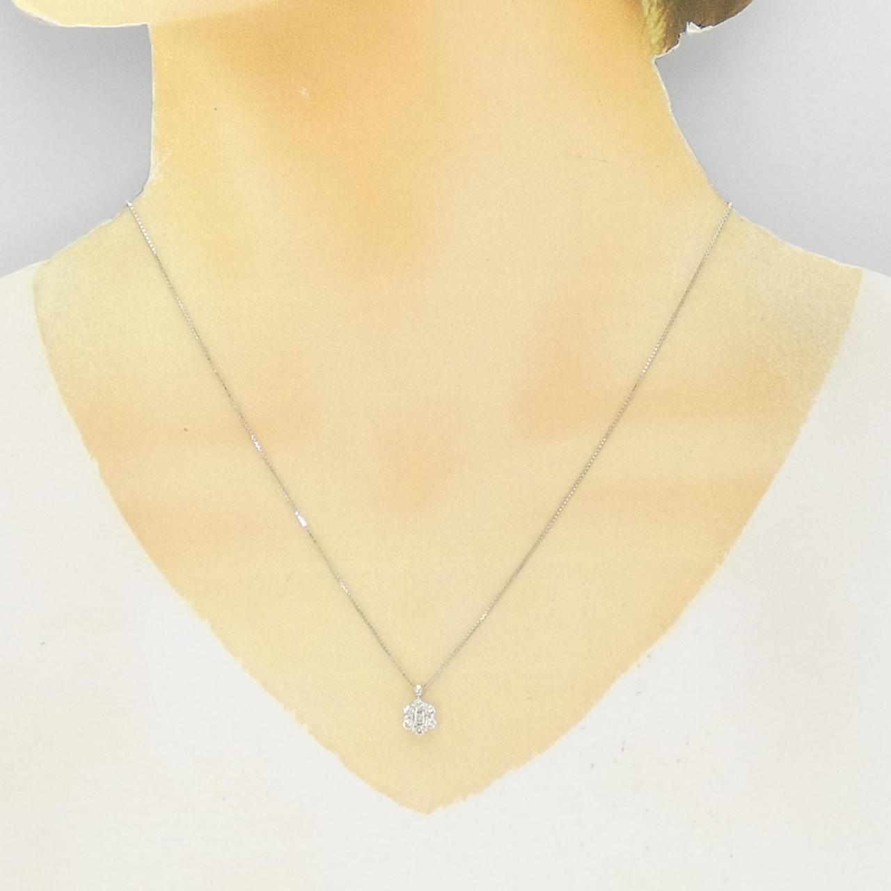 K18WG フラワー ダイヤモンド ネックレス 0.33CT