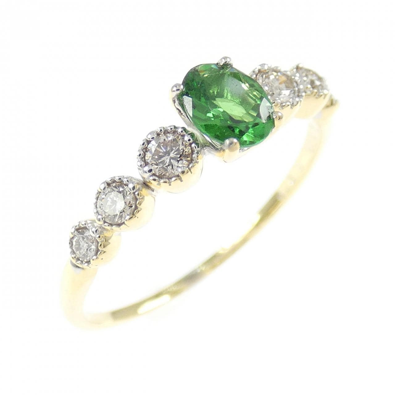 K18YG/K18WG グリーンガーネット リング 0.30CT