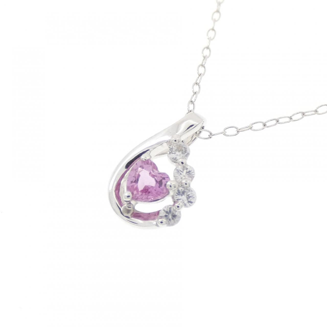 K10WG ハート サファイヤ ネックレス 0.13CT