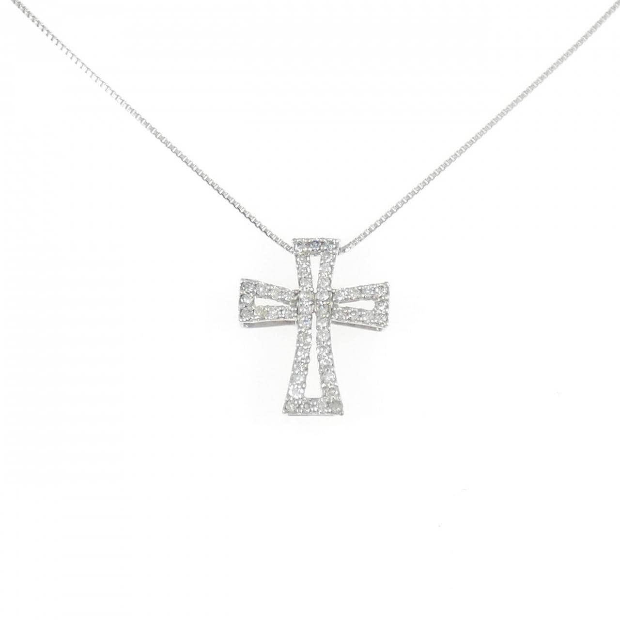 K18WG クロス ダイヤモンド ネックレス 0.22CT