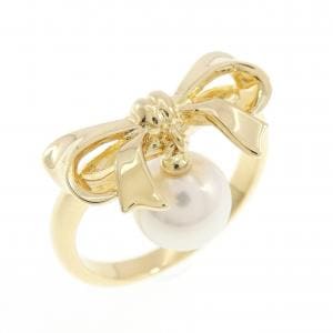 K18YG リボン アコヤパール リング 6.8mm