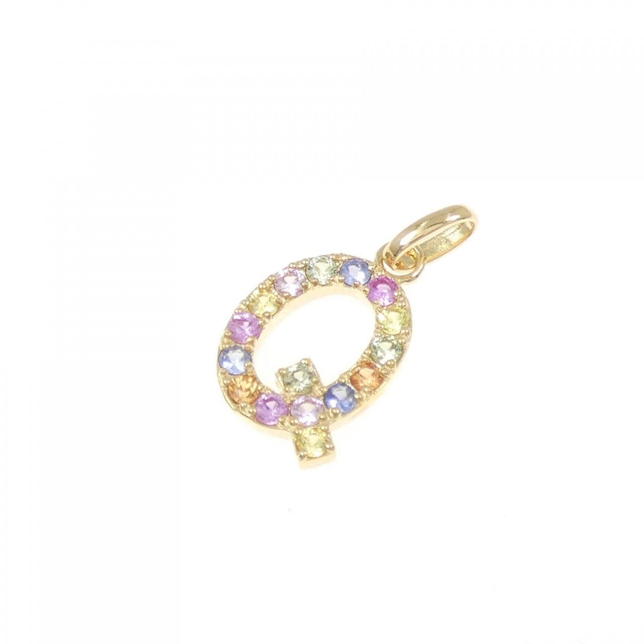 【新品】18K黄金字母Q蓝宝石吊坠，0.26克拉